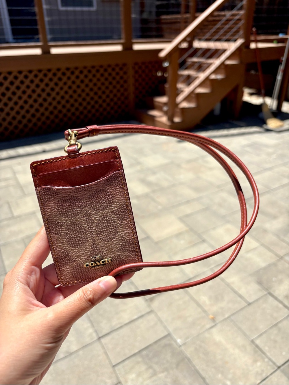 Coach Leather/Canvas Luggage Tag Tan/Burgundy